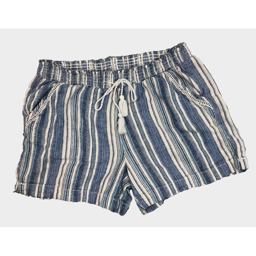 Briggs Linen Blend Shorts XL Blue Nautical High Waist Elastic Beach Coastal